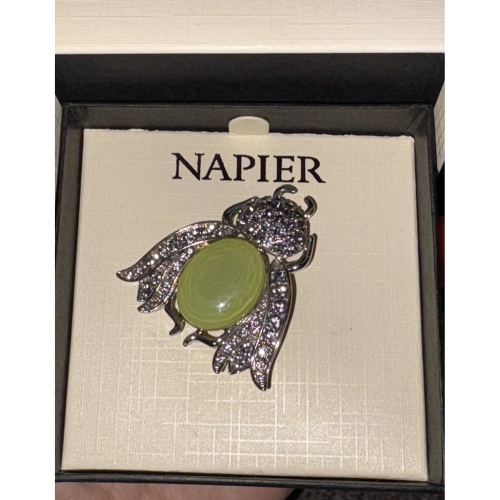 Napier Gray Rhinestone And Lucite Insect Brooch 1  5/8" Jewelry Whimsical
